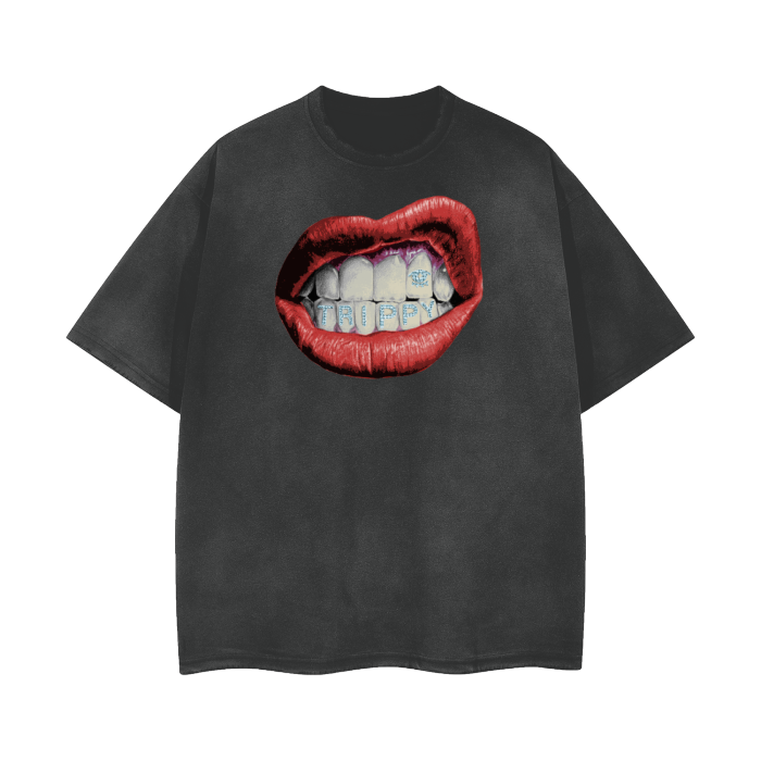 Trippy Lips Vintage Wash Frayed T-Shirt